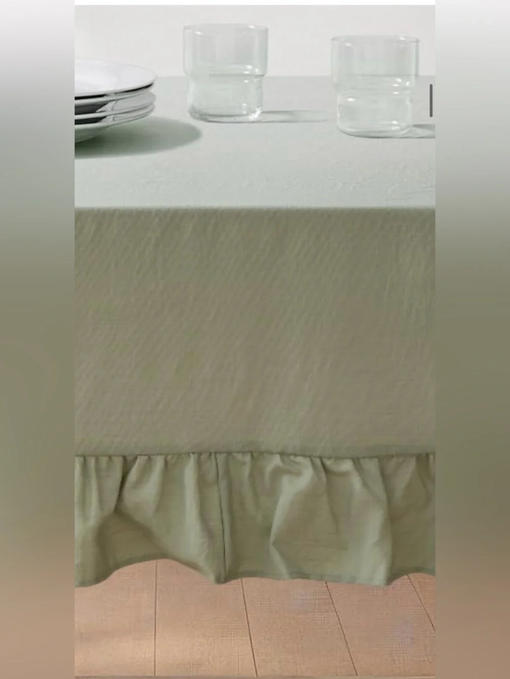 Farmhouse Ruffle Tablecloth 100% Cotton Waterproof Rectangular 52x70” SAGE GREEN